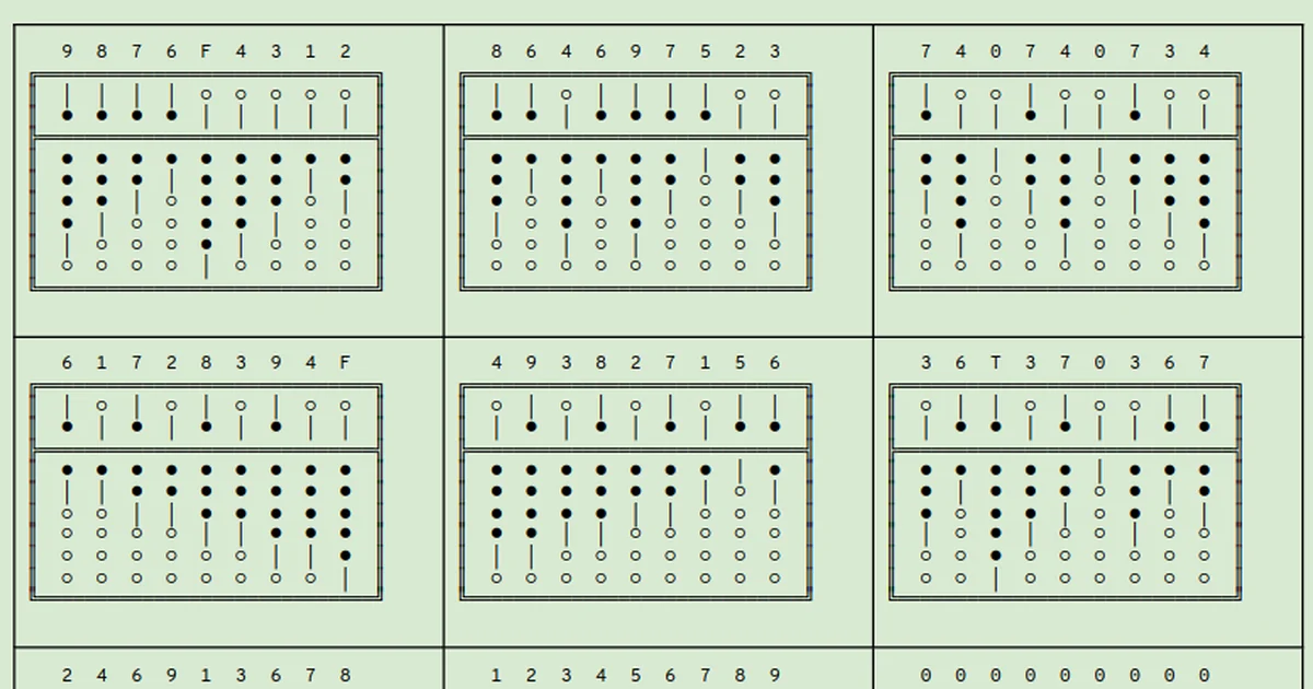 Recreation of the abacus diagrams that appear in Xu Xinlu's Panzhu Suanfa (1573) illustrating subtraction using the lower fifth bead (after correcting some obvious misprints in the original).