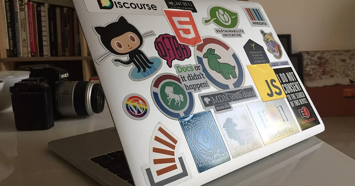 anything related to stickers or decals Laptop with stickers